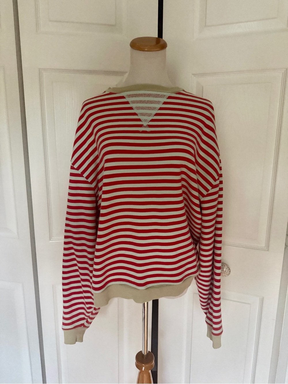 Free People Red and Light Blue Striped Crewneck Sweatshirt
